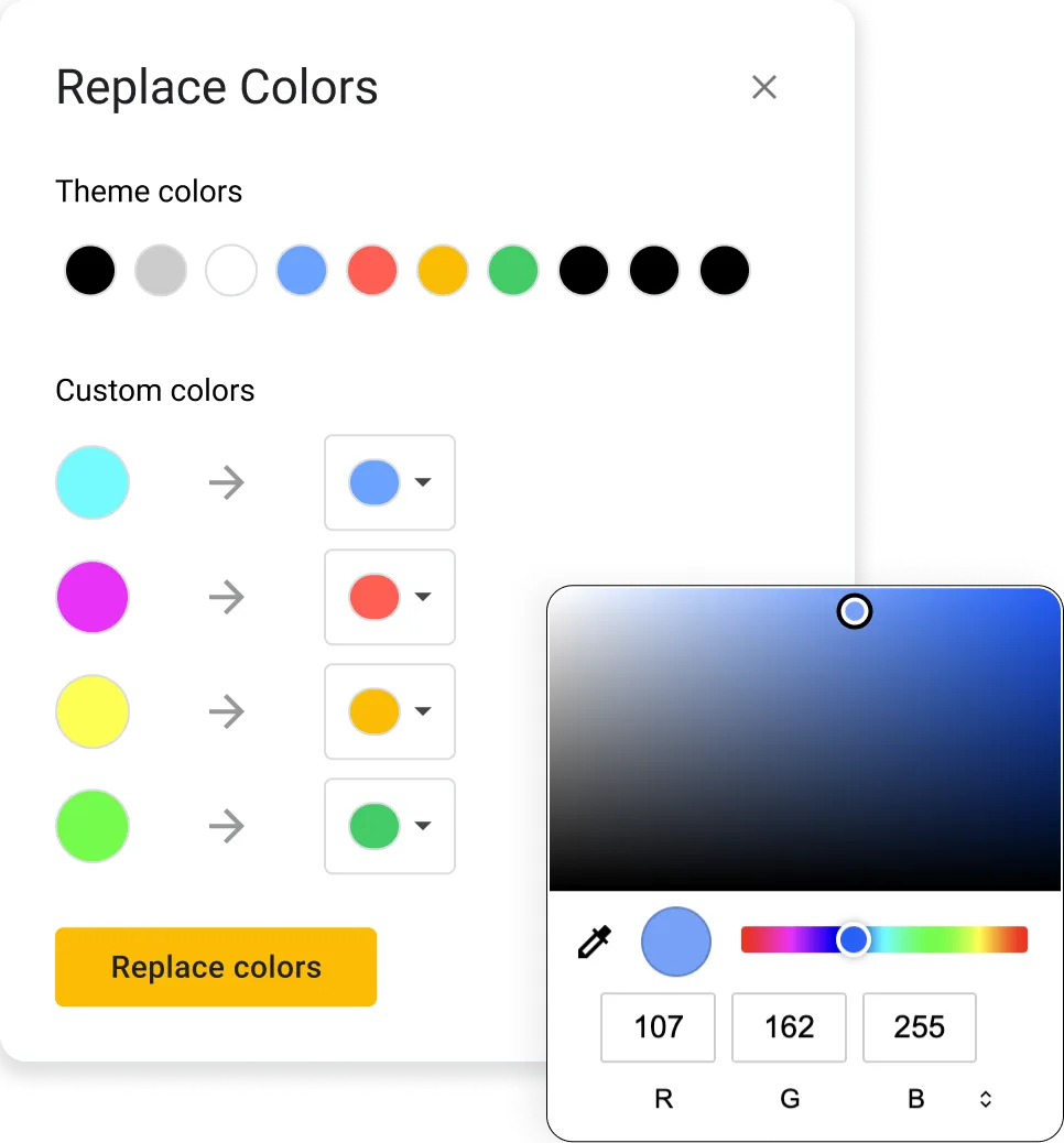 Screenshot to explain how to replace color